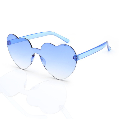 Frameless heart-shaped conjoined jelly transparent love sunglasses European and American candy color peach heart children's glasses one-piece