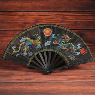 Factory direct supply Chinese style craft folding fan Red Dragon and Phoenix fan large dragon and phoenix fan wholesale two yuan store