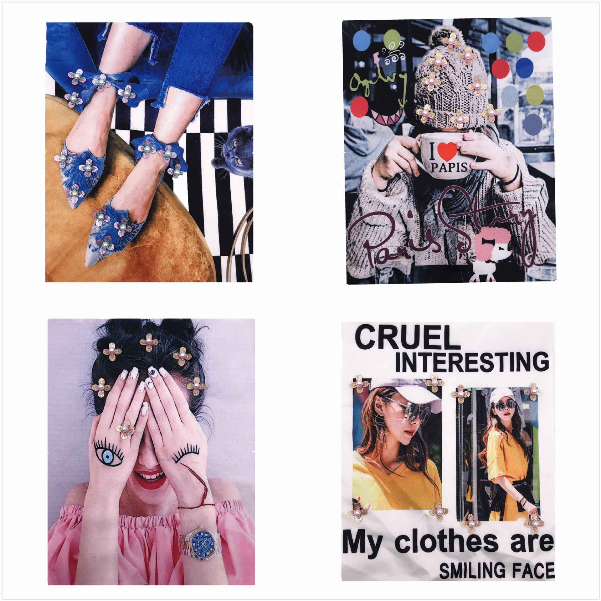 时尚印花钉珠女孩布贴 欧美女装贴花 春夏T恤服饰辅料 布贴批发