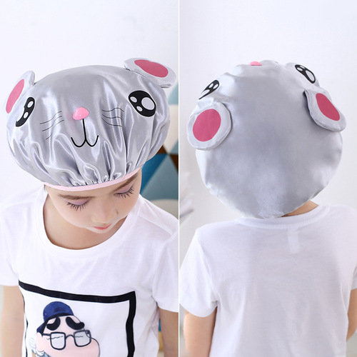 Cartoon shower cap double layer creative waterproof satin cute shampoo cap children's shower cap head cover peva shower cap