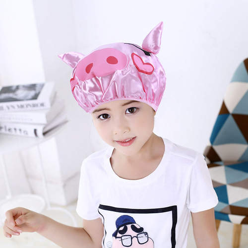 Cartoon shower cap double layer creative waterproof satin cute shampoo cap children's shower cap head cover peva shower cap