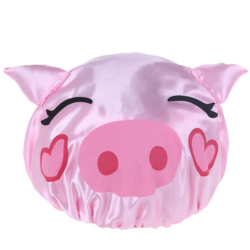 Cartoon shower cap double layer creative waterproof satin cute shampoo cap children's shower cap head cover peva shower cap
