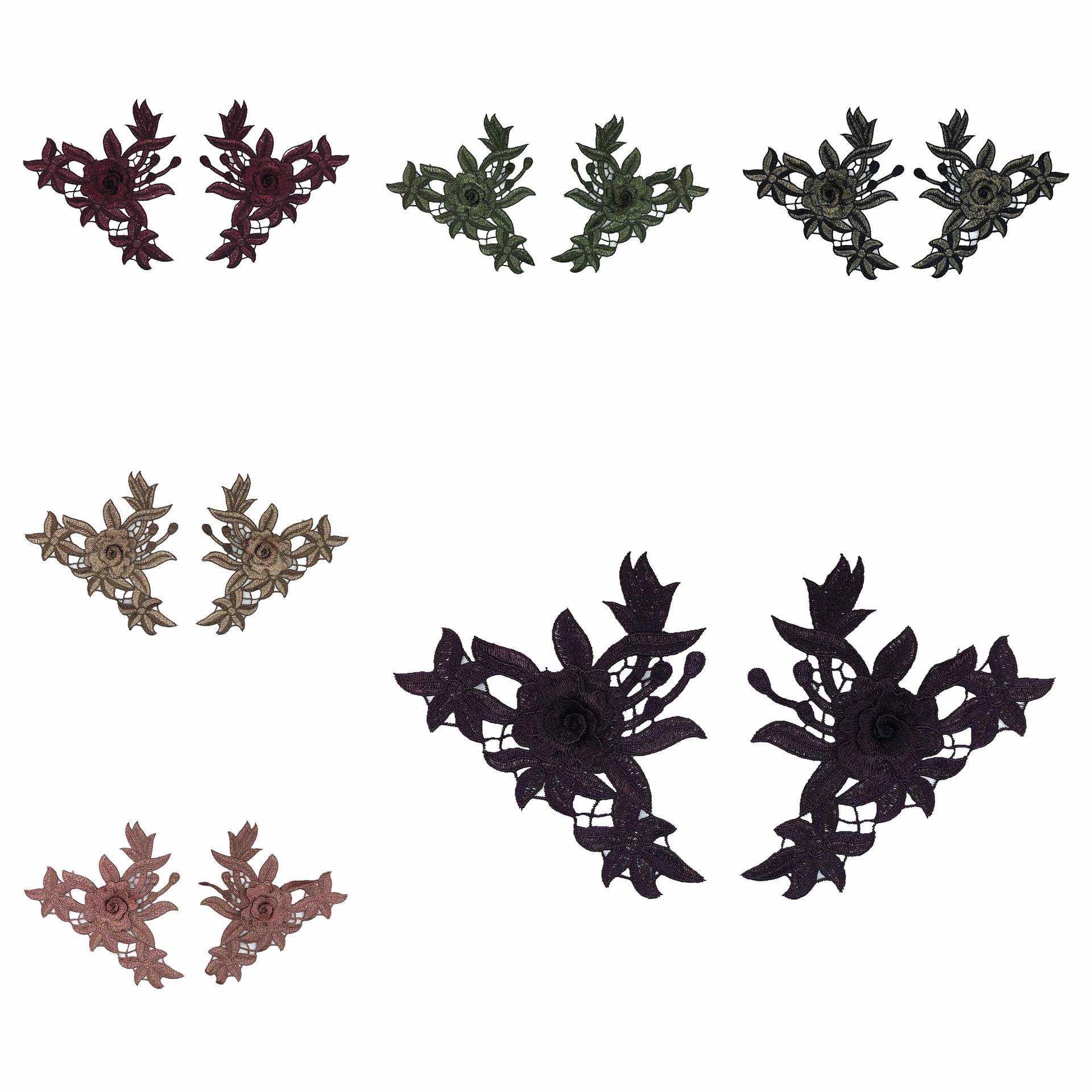 复古刺绣手套花车缝贴花 水溶领花 民族风布贴 玫瑰刺绣花朵批发