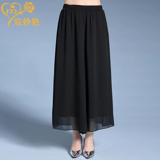 女裤夏季新款黑色时尚百搭高腰韩版雪纺阔腿裤修身显瘦九分裤批发