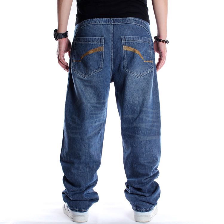 Europa y América hip hop jeans hombres moda suelta bordado pantalones largos más tamaño gordo chico hip hop Skateboard Pantalones