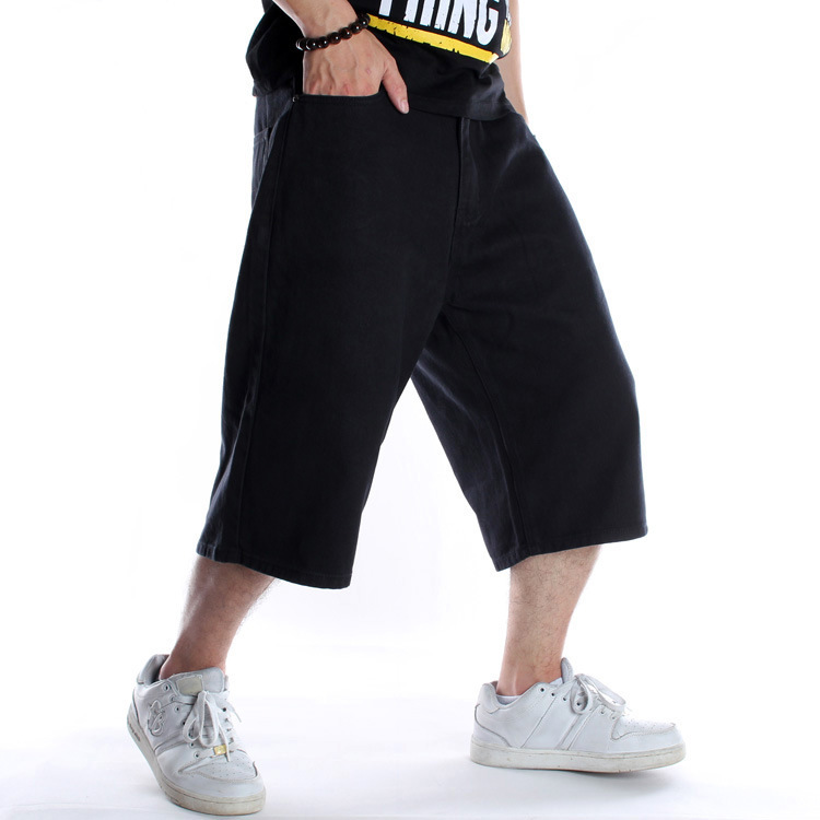 Summer European and American Hip-Hop Denim Shorts for Men, Trendy Loose Cropped Pants, Plus Size, Pure Black Mid-Length Shorts for Big Guys Summer European and American Hip-Hop Denim Shorts for Men, Trendy Loose Cropped Pants, Plus Size, Pure Black Mid-Length Shorts for Big Guys