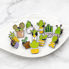 跨境日系卡通胸針熱銷 時尚綠色植物仙人掌盆栽 創意百搭胸針領針