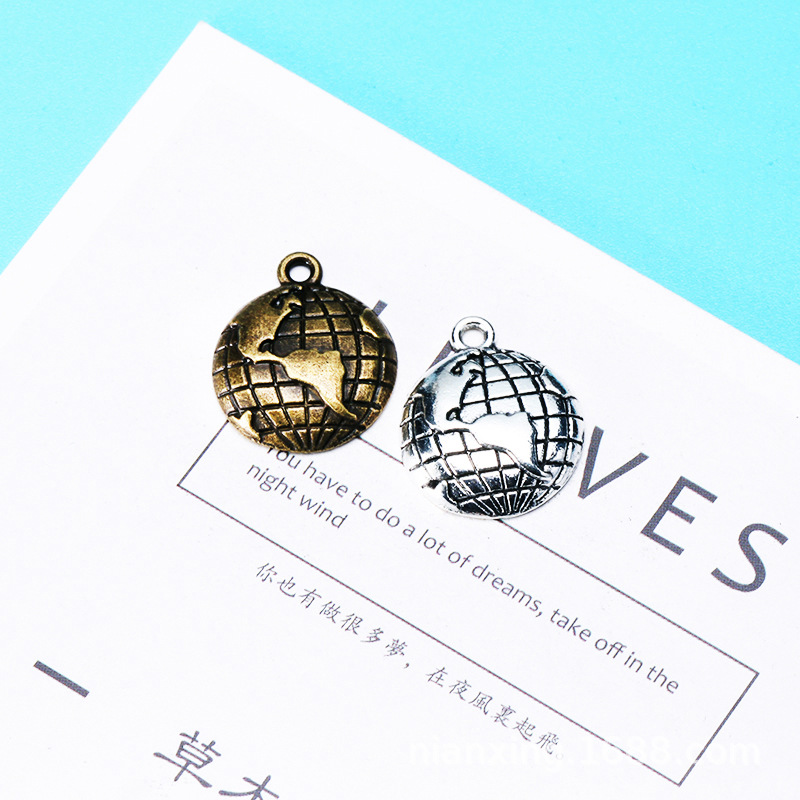 DIY饰品配件15MM合金半边地球仪复古地图手工项链配件手链材料批