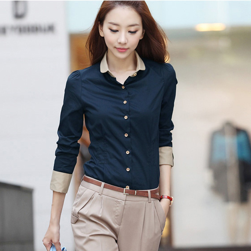 2026 Spring and Autumn New Style Blue Women's Shirt, Long-Sleeved Large Size Shirt, Korean Style Slim Fit Fashionable Professional Shirt for Women