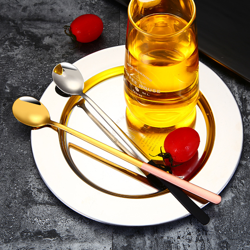 Rustfri stål kaffeske med langt skaft sort guld cocktailrører_voghion.com