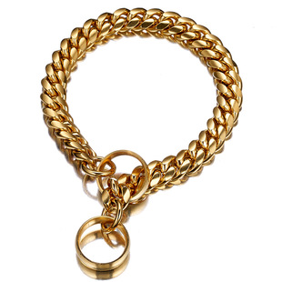 14mm new stainless steel training P chain dog chain 18k golden polished Cuban chain pet dog collar necklace