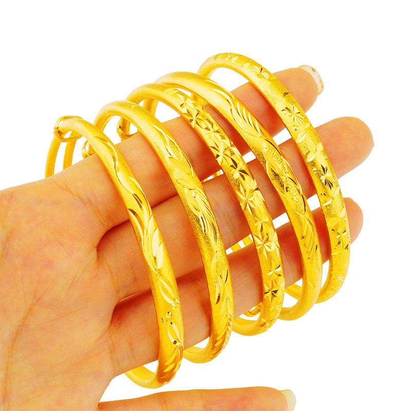 Venta al por mayor Vietnam oro plano redondo Push-Pull pulsera mujer imitación 24K oro pulsera de las mujeres estilo étnico para la madre