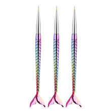 美甲三支套彩绘笔画花笔3支拉线笔渐变电镀幻彩美人鱼笔杆鱼尾