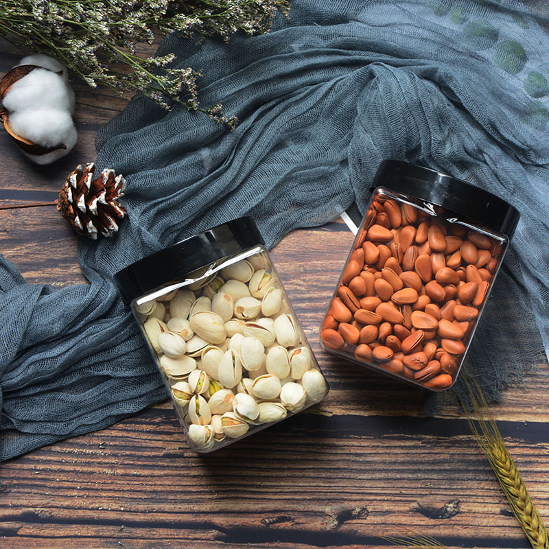 500ml方形塑料罐干果蜂蜜花茶瓶PET加厚食品零食储存密封罐螺旋罐