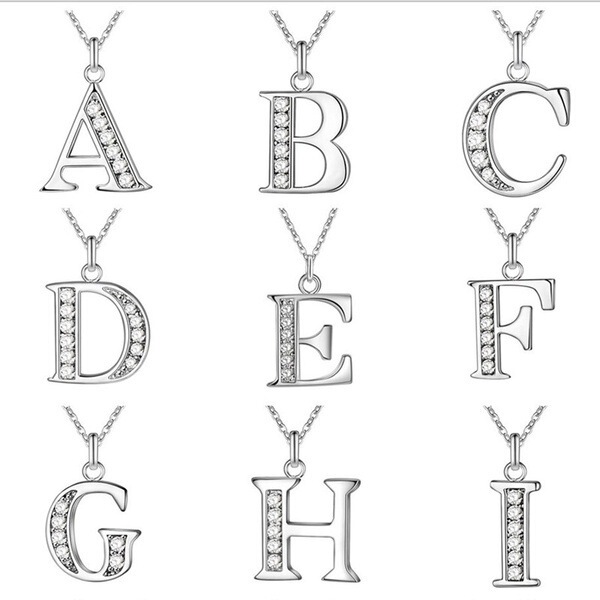 Factory new European and American necklace 26 letter necklace micro inlay white stone clavicle chain simple fashion clothing accessories