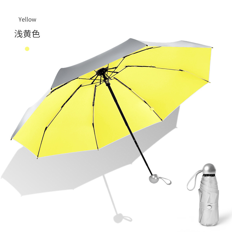 Titanium Silver Plastic Five-Fold Umbrella For Women, Protection, Top Quality Sunshade, Dual-Use For Sun And Rain, Black Plastic, Full_voghion.com