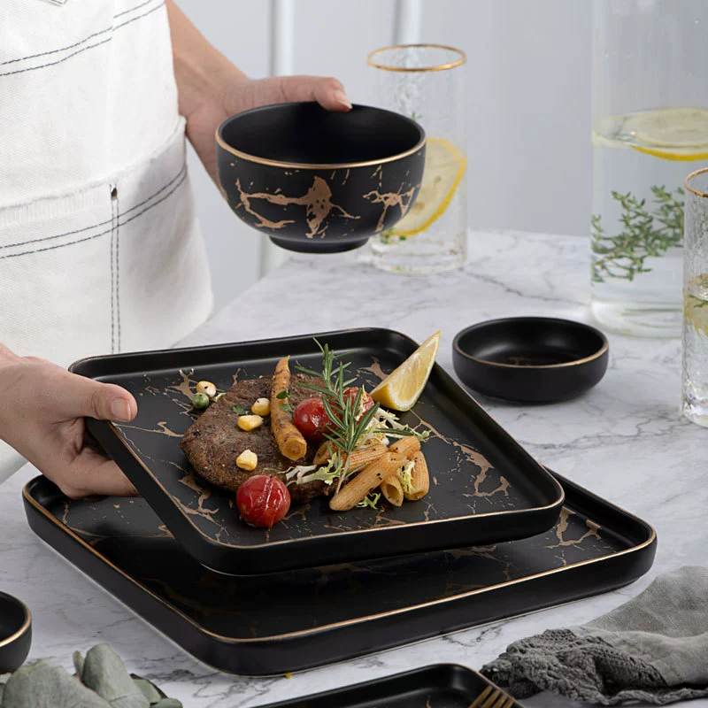  creative square tableware, marble set, ceramic dinner plate