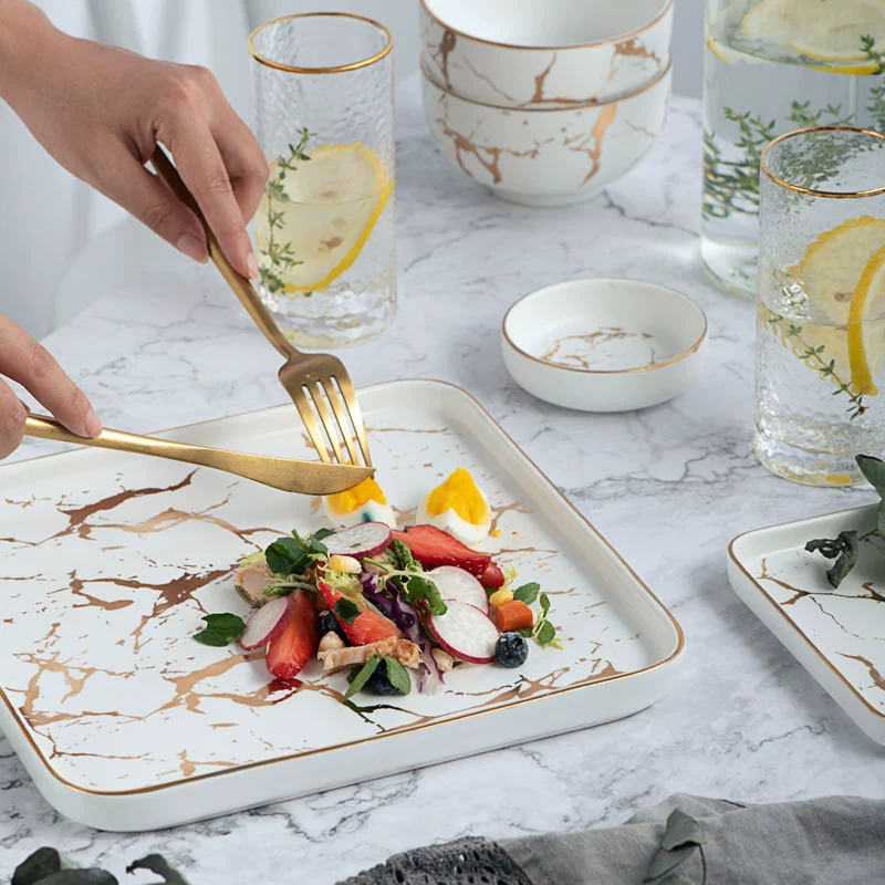  creative square tableware, marble set, ceramic dinner plate
