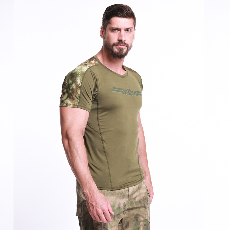 Travel quick dry tactics camouflage T-shirt with a round collar