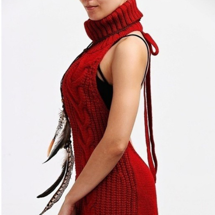 Suéter de lencería sexy sin espalda para mujer, primavera 2026, jersey de punto sin mangas con cuello alto, cosplay para chicas 1369-1.