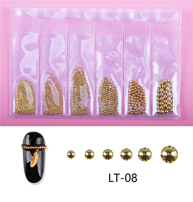 Nuevo 6-rejilla bolsa de uñas cadena de metal joyería red joyería japonesa y coreana de color cadena de acero bolas decoraciones