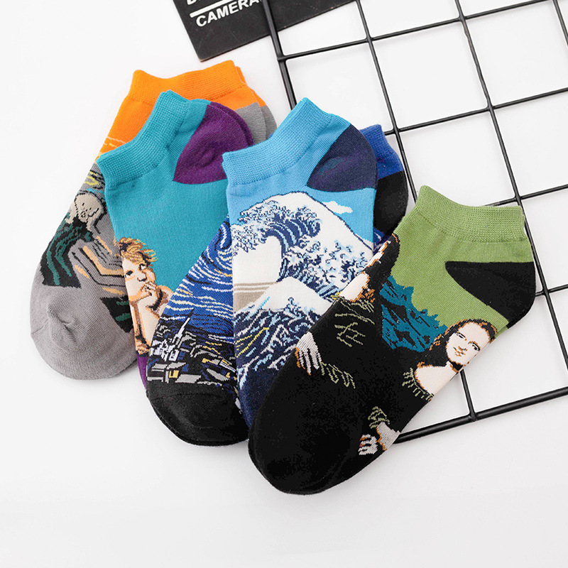Socks women's summer new shallow mouth low top sweat absorbent ladies socks wholesale cartoon world famous painting cotton women's boat socks