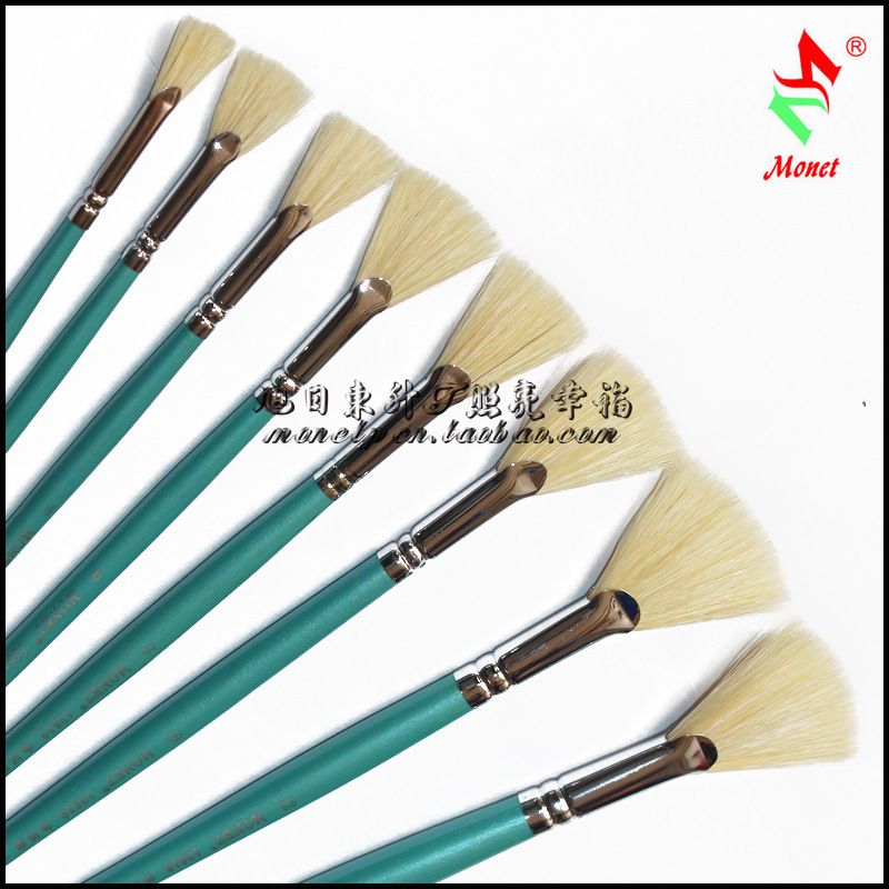 8 Hog Bristle Hard Bristle Fan-Shaped Oil Painting Brushes Gouache Brushes Long Handle Children's Graffiti Hand-Painted Flat Brushes Watercolor