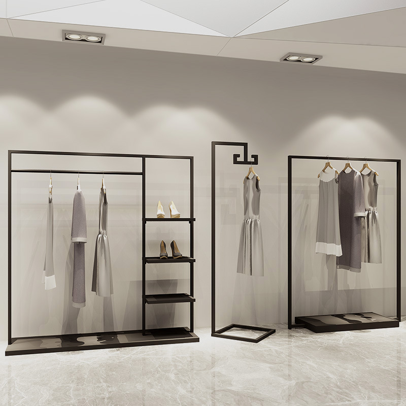 New minimalist wrought iron floor-standing clothing rack women's clothing store multi-layer display rack clothing store creative over-the-door hanger