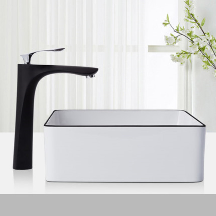 Nordic Mesa cuenca cuadrado lavado de manos de cerámica Cuenca del arte borde negro creativo baño cuenca pequeño tamaño balcón lavabo