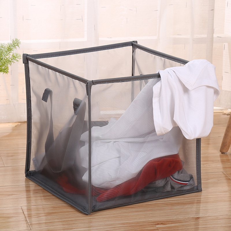 Mesh folding Nordic-style breathable dirty clothes basket, 3-color spot perspective mesh storage basket