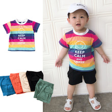 宝宝短袖t恤条纹棉夏季婴儿小童女男童装韩版上衣一件代发