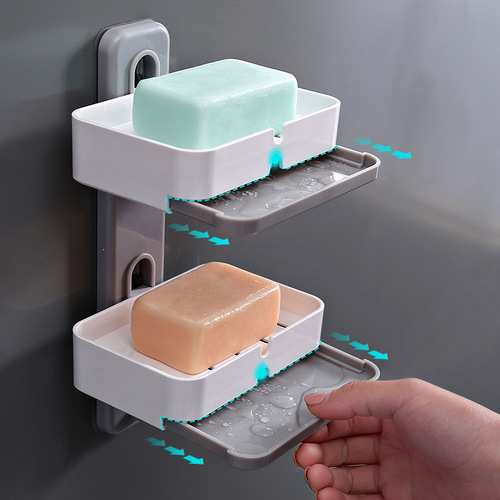 Cross-border hole-free soap box with traceless wall-mounted creative soap holder bathroom plastic soap draining rack wholesale