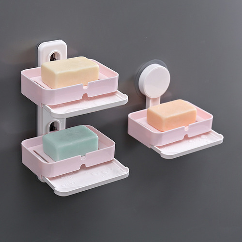 Cross-border hole-free soap box with traceless wall-mounted creative soap holder bathroom plastic soap draining rack wholesale