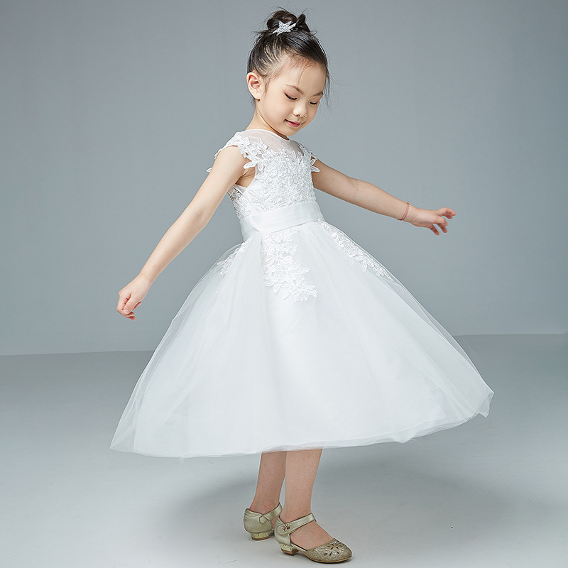 Vestidos de boda para niñas europeas y americanas, vestido de tutú de princesa de encaje y malla para cumpleaños de verano, para niñas pequeñas.