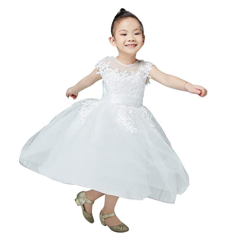 Vestidos de boda para niñas europeas y americanas, vestido de tutú de princesa de encaje y malla para cumpleaños de verano, para niñas pequeñas.