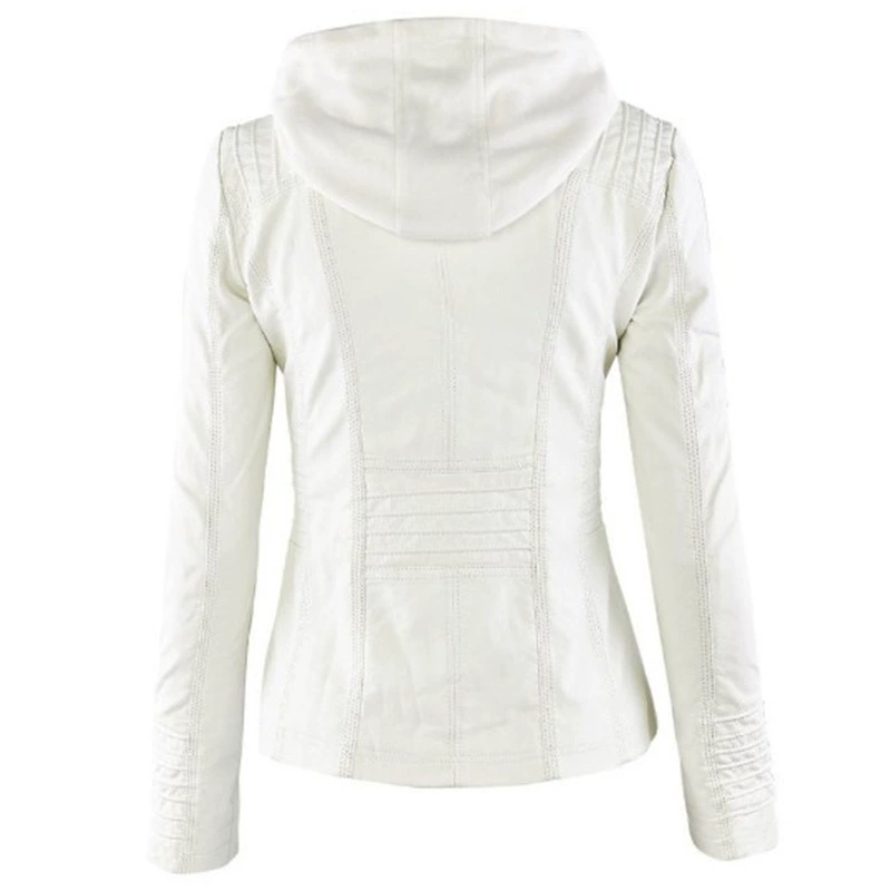 Long-Sleeve Jacket (Amazon) European Style, PU Faux Leather, Hooded Casual Coat
