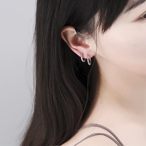 S925 sterling silver solid hoop earrings for men and women small earrings Aiklili same style black ear buckle 18K gold earrings