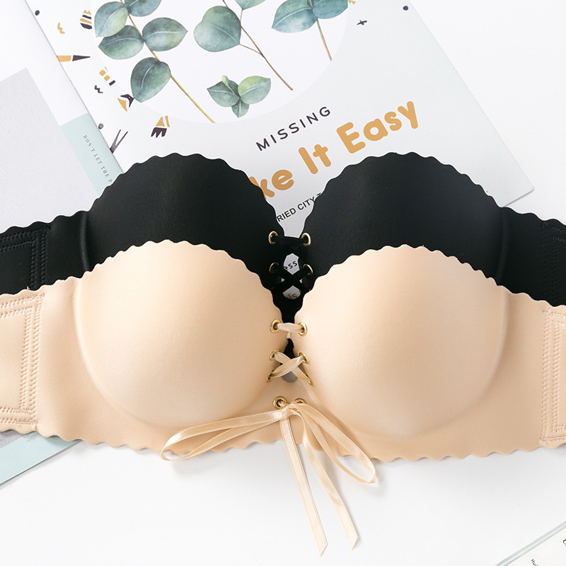 Sujetador sin tirantes de una sola pieza B sujetador antideslizante inalámbrico push up soporte superior Soporte de Palma sin costuras ropa interior brillante sujetador de mujer