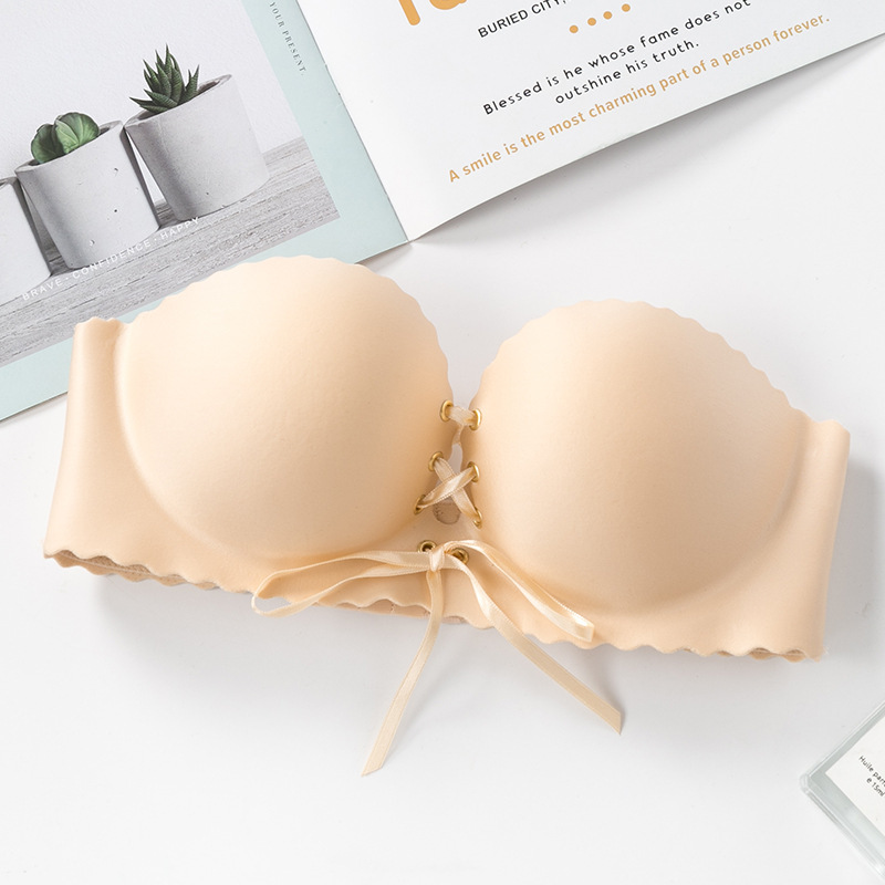 Sujetador sin tirantes de una sola pieza B sujetador antideslizante inalámbrico push up soporte superior Soporte de Palma sin costuras ropa interior brillante sujetador de mujer