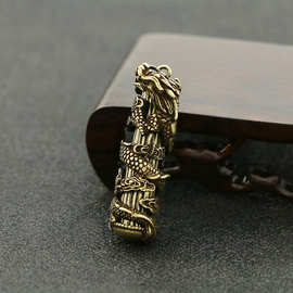 新款手工古铜实心大龙柱钥匙扣挂件霸气黄铜铸造做旧工艺饰品吊坠