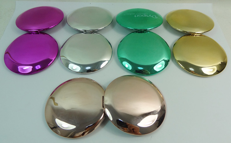 Folding Compact Makeup Mirror, UV Electroplated Plastic, Double-Sided 6.5 cm, 36 g