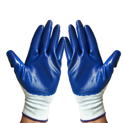 Manufacturer Direct Sale White and Blue Nitrile Glove with Oil-Proof and Thickened Nitrile Coating Nylon Nitrile Blue Glove without LOGO