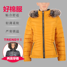 棉衣女短款时尚仿羽绒服修身反季棉服连帽两面穿冬季外套批量定制