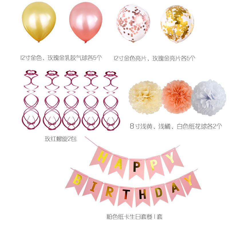 Nuevo set de decoración para fiestas de cumpleaños de Amazon, bolas de flores de papel, pancarta con letras, decoración con globos de lentejuelas de 12 pulgadas y globos de látex
