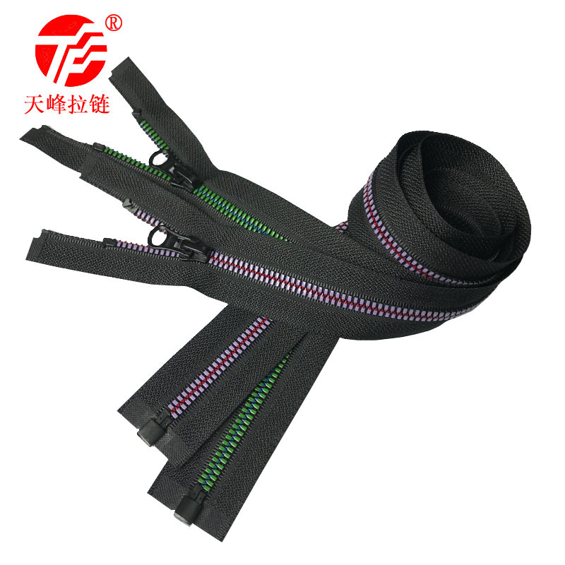 天峰特殊拉链5#树脂玉米牙过水晶油漆双色装饰羽绒服棉衣自锁拉链