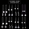 Silver needle, fashionable earrings, long zirconium with tassels from pearl, silver 925 sample