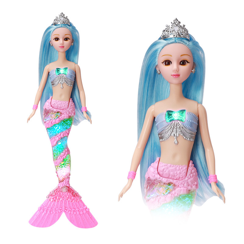 Fábrica al por mayor nuevos niños sirena juguete música ligera sirena princesa Barbie muñeca traje caja de regalo