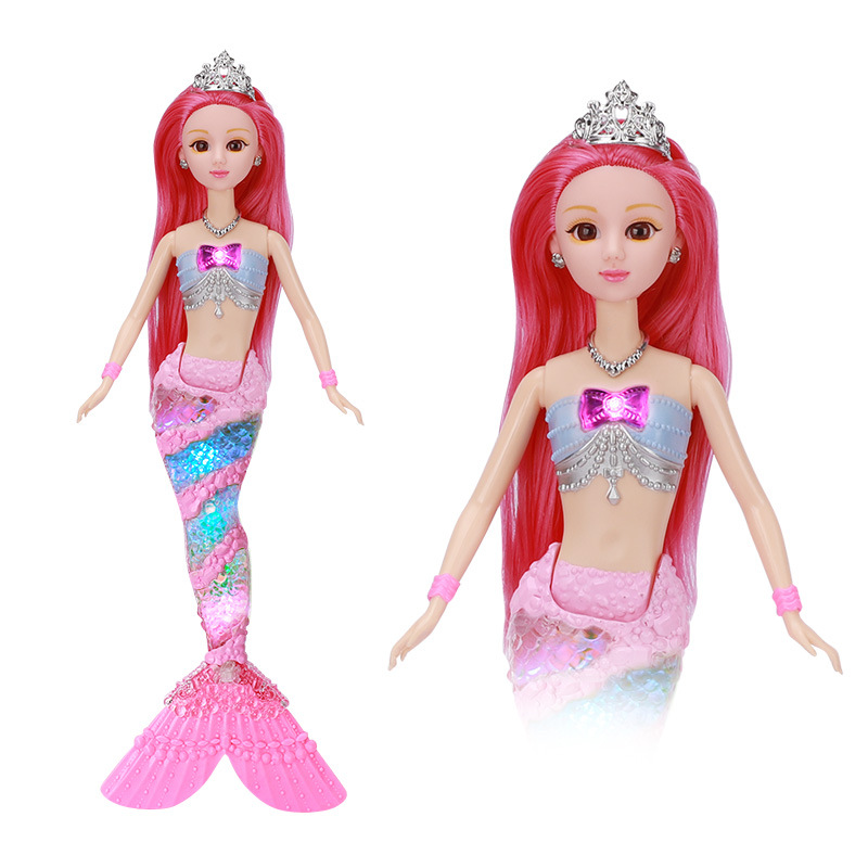 Fábrica al por mayor nuevos niños sirena juguete música ligera sirena princesa Barbie muñeca traje caja de regalo