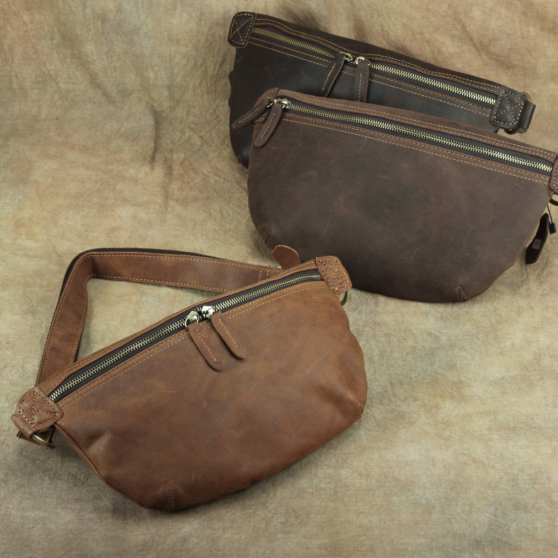 Guchao Ke verano nuevo estilo bolso de cuero para hombre bolso de pecho de cuero de caballo loco retro capa de cuero bolso de mensajero de hombro bolso de marea