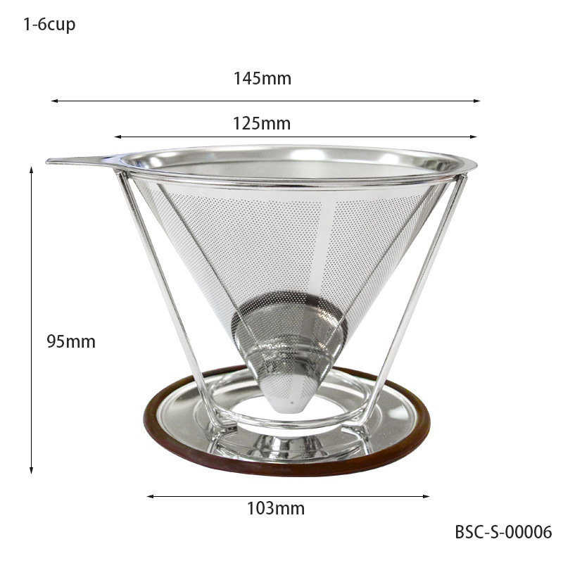 304 de acero inoxidable filtro de café de doble capa filtro libre embudo goteo mano filtro de café con soporte